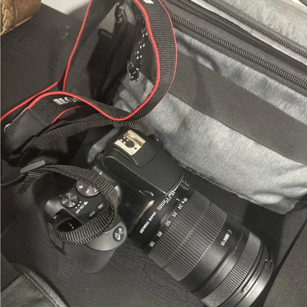 Canon Black DSLR Camera with Gray Bag